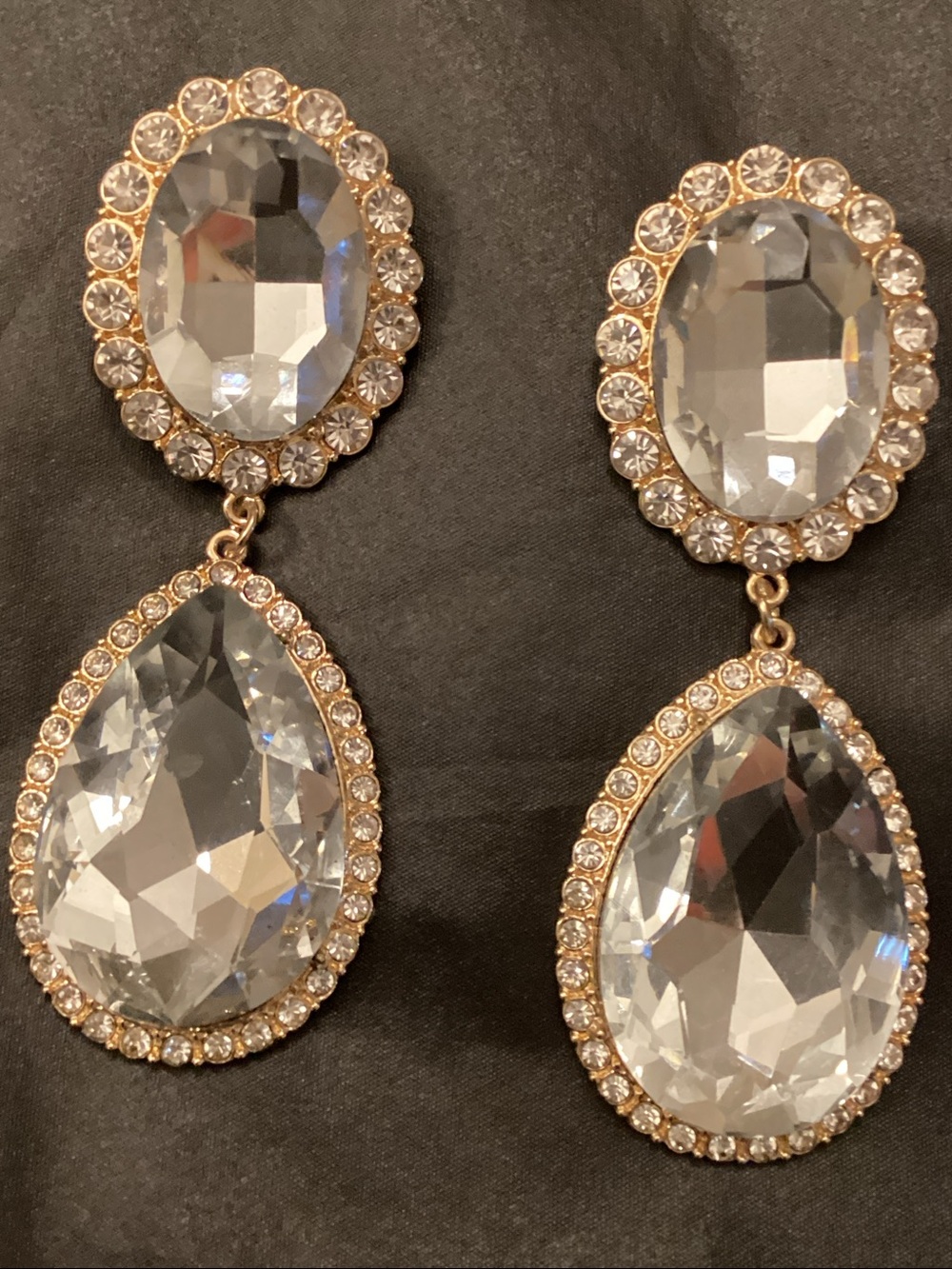 Classic Gold-Tone Teardrop Crystal Drop Earrings - Clear